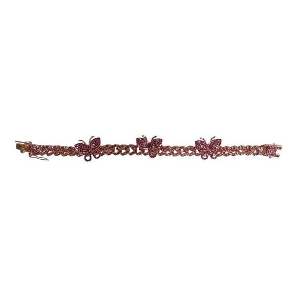 Pink Butterfly Rhinestone Bracelet Anklet Crystals 10” The Danbury Mint Box Incl - Picture 4 of 8